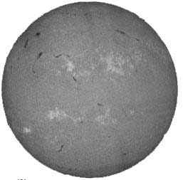 [Illustration: SOLAR SURFACE, As Photographed at the Royal Observatory, Greenwich, showing sun-spots with umbrae, penumbrae, and faculae.]