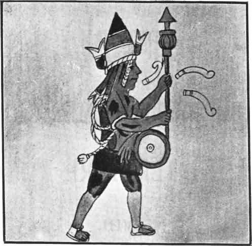 [Illustration: XIPPE TOTEC, GOD OF SILVERSMITHS, IN FULL COSTUME. HYMN XV.]