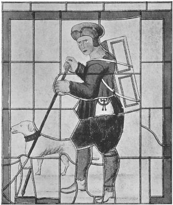 The Pedlar of Lambeth and his dog, figured in the window (now destroyed) of Lambeth Church (from Allen's "History of Lambeth").